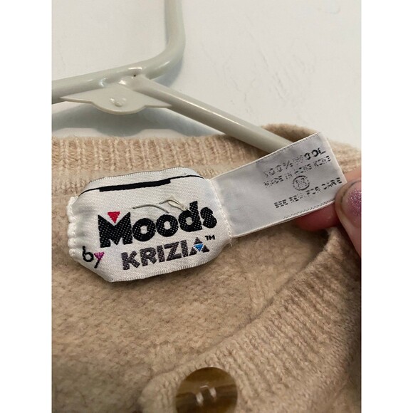 Moods By Krizia Women Wool Cropped Cardigan Sweater Embroidered Flower Cream M - Picture 5 of 11
